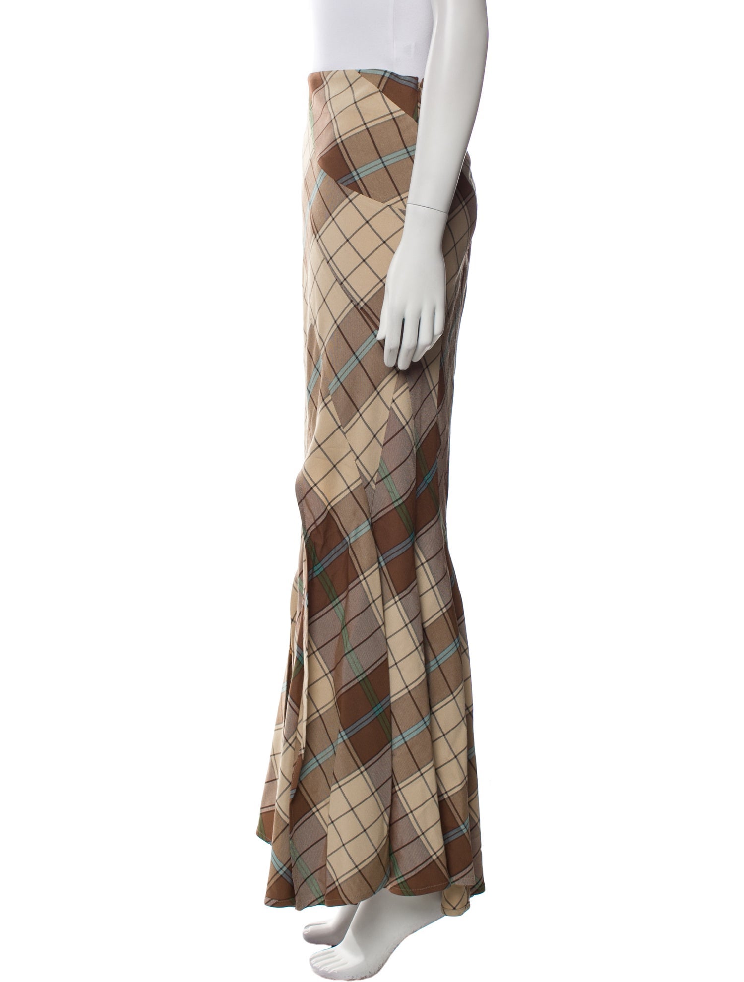 A.W.A.K.E. Mode Plaid Print Long Skirt