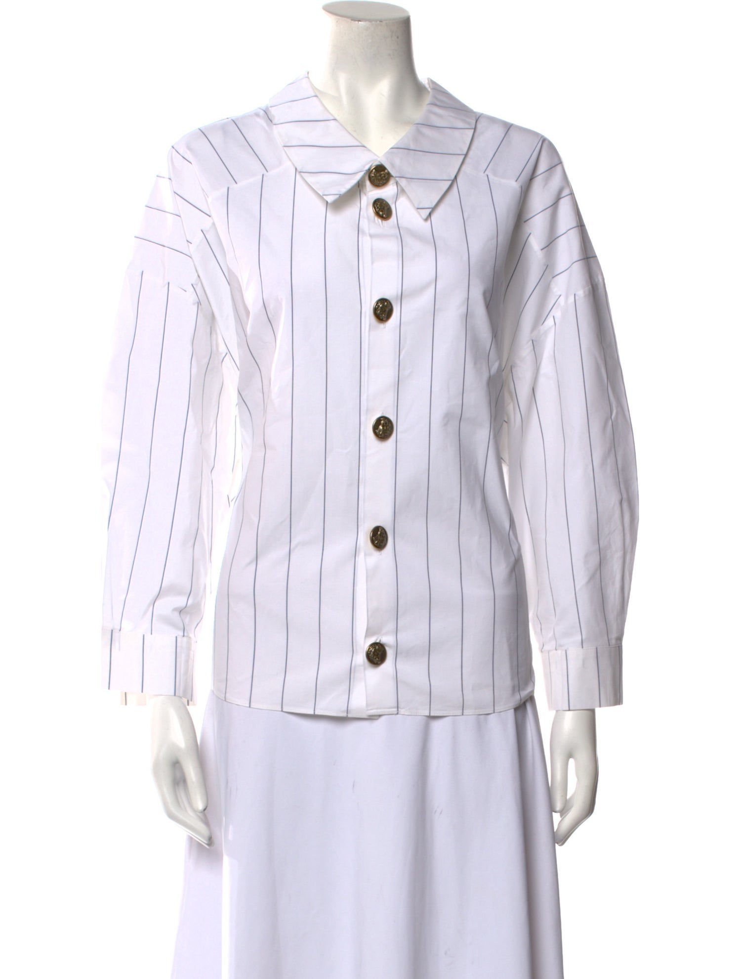 A.W.A.K.E. Mode Striped Three-Quarter Sleeve Button-Up Top