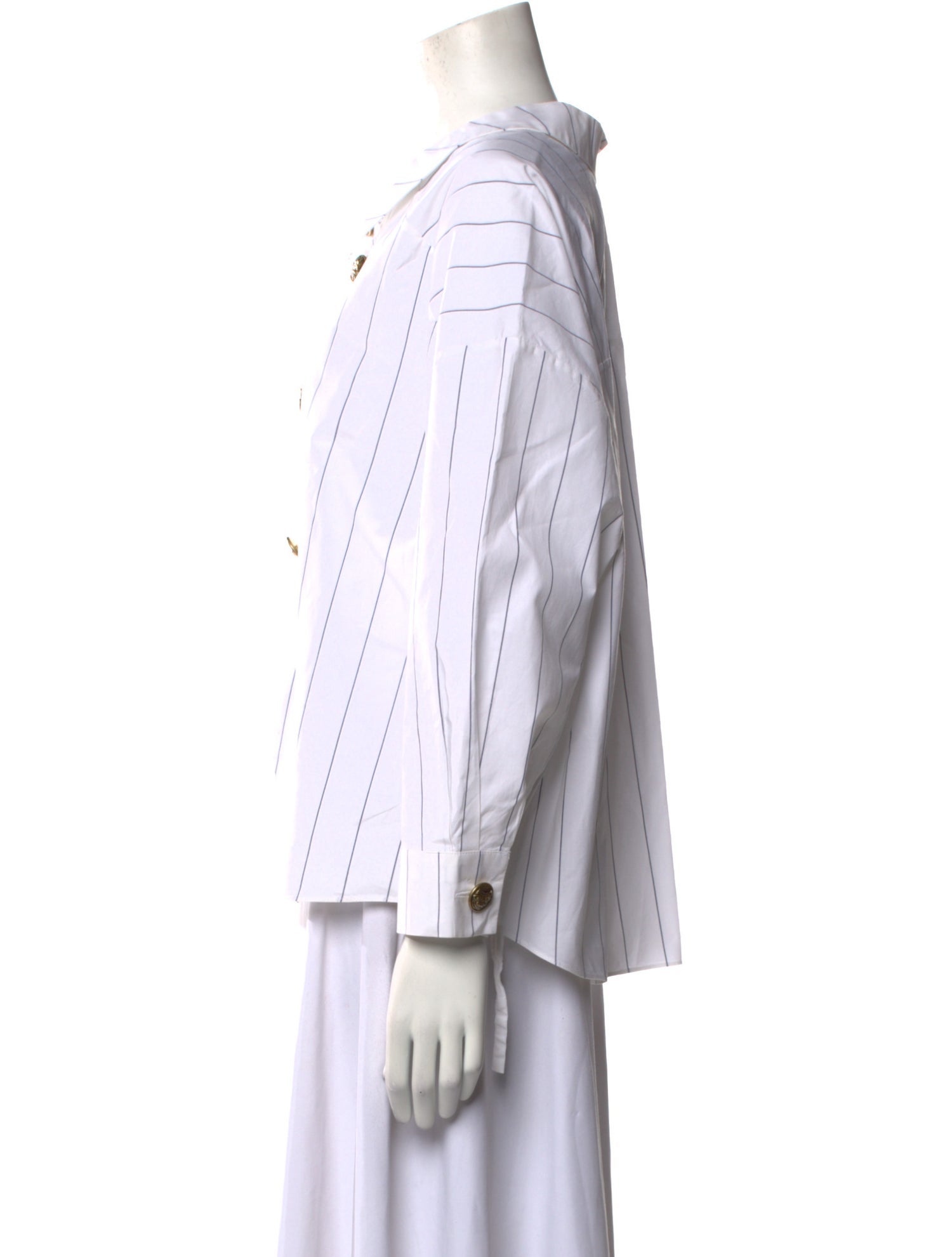 A.W.A.K.E. Mode Striped Three-Quarter Sleeve Button-Up Top