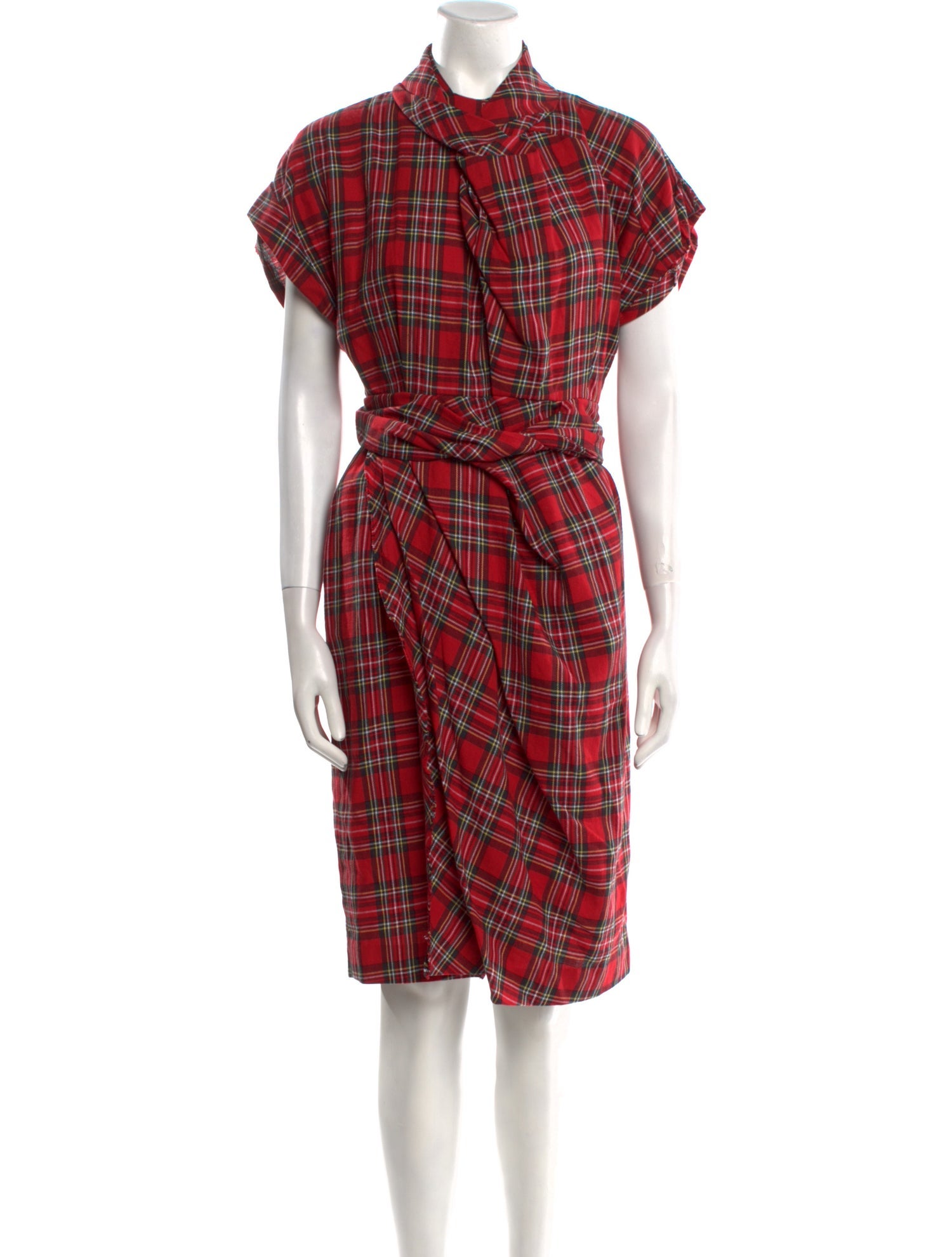 A.W.A.K.E. Mode Plaid Print Knee-Length Dress