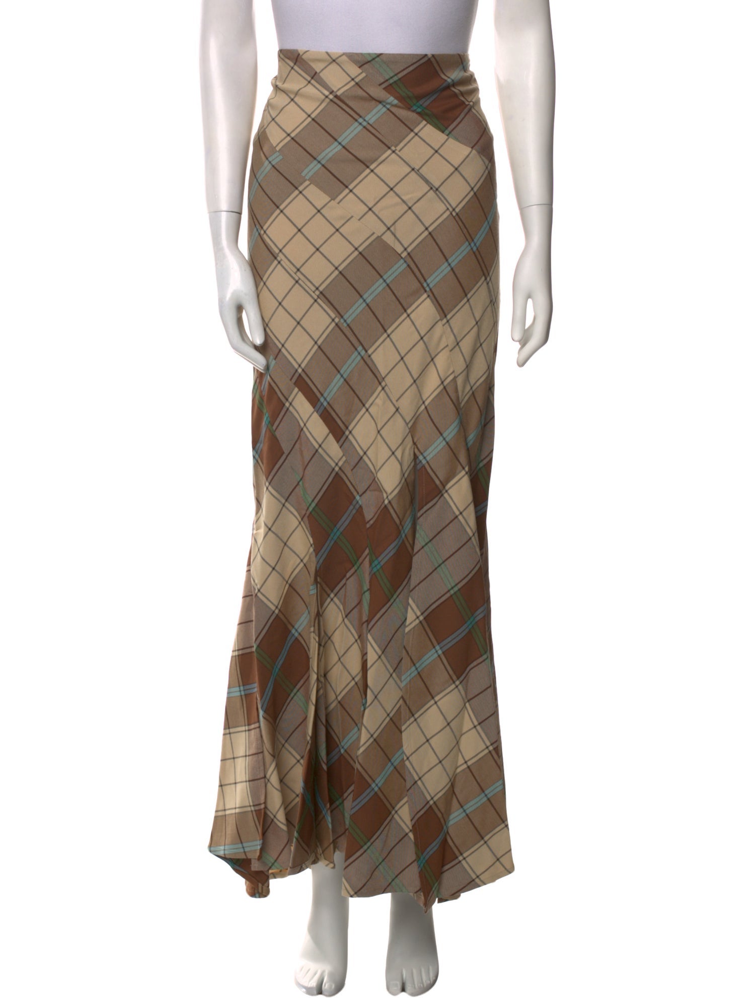 A.W.A.K.E. Mode Plaid Print Long Skirt