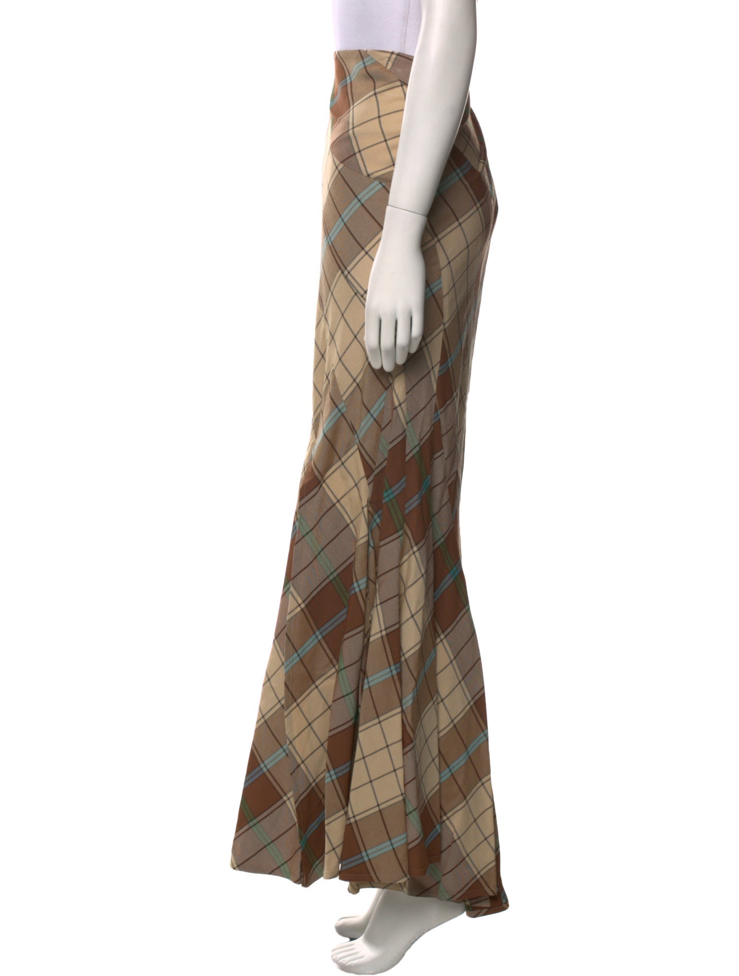 A.W.A.K.E. Mode Plaid Print Long Skirt