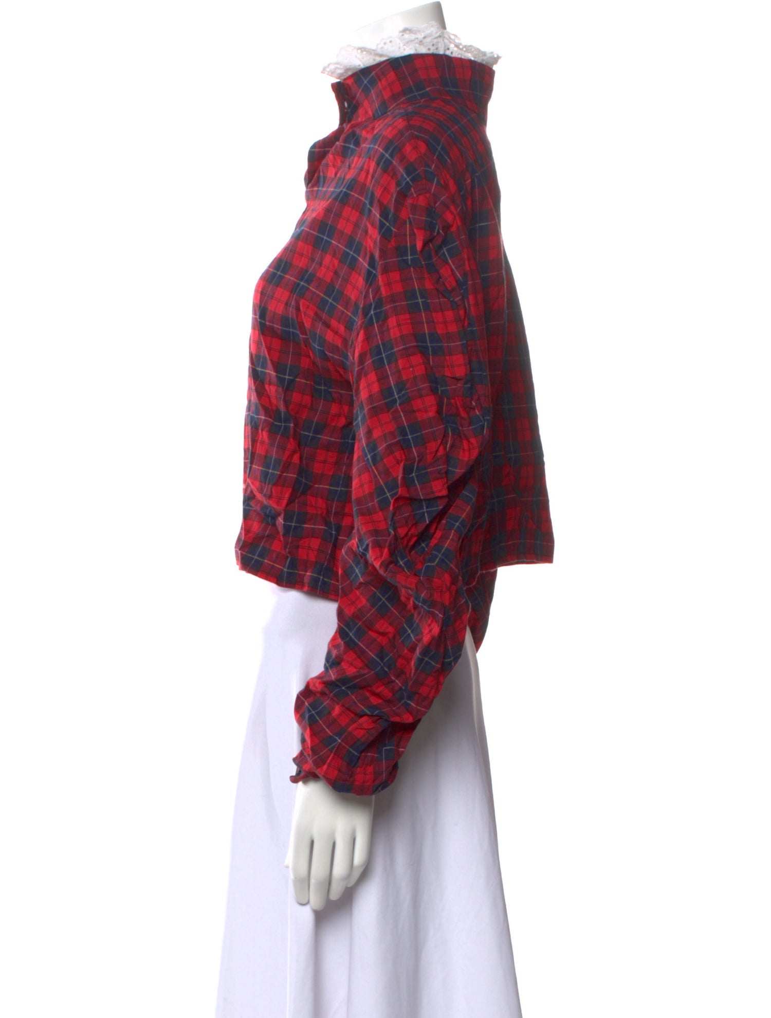 A.W.A.K.E. Mode Plaid Print Mock Neck Crop Top