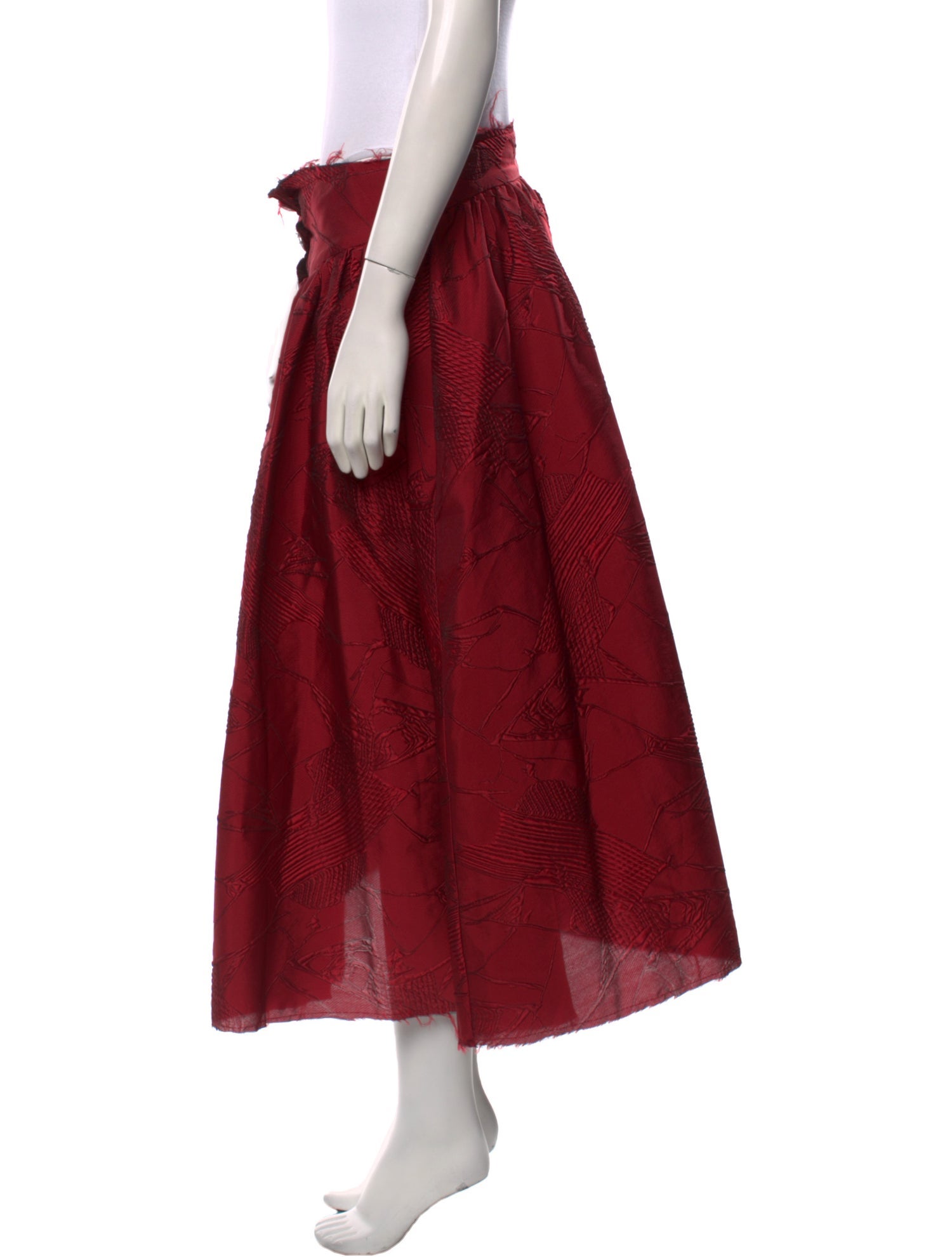 A.W.A.K.E. Mode Raw-Edge Trim Midi Length Skirt