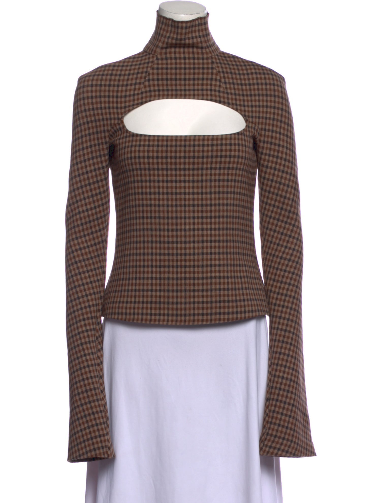 A.W.A.K.E. Mode Plaid Print Turtleneck Top