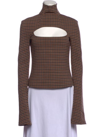 A.W.A.K.E. Mode Plaid Print Turtleneck Top