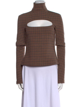 A.W.A.K.E. Mode Plaid Print Turtleneck Top