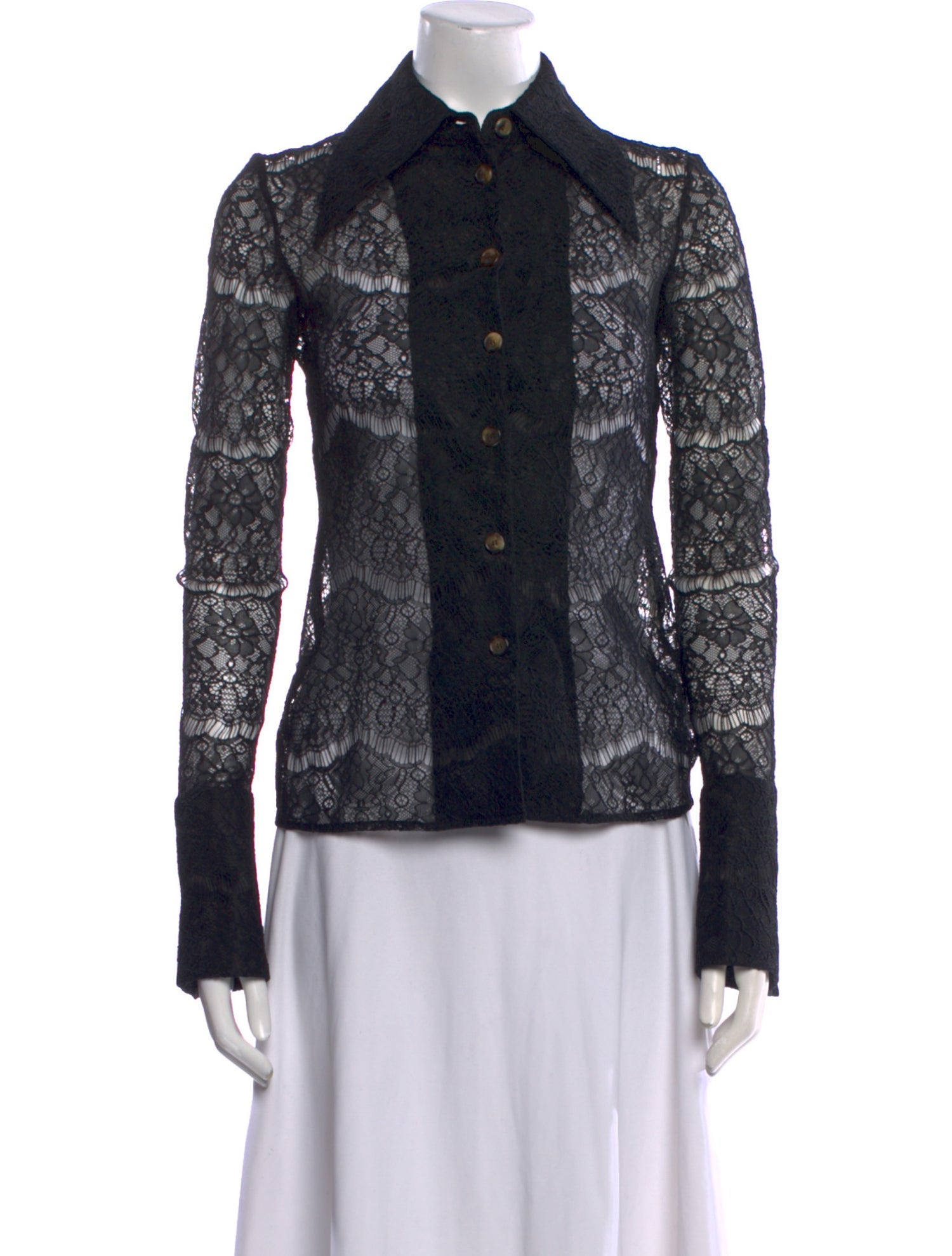 A.W.A.K.E. Mode Lace Pattern Long Sleeve Button-Up Top