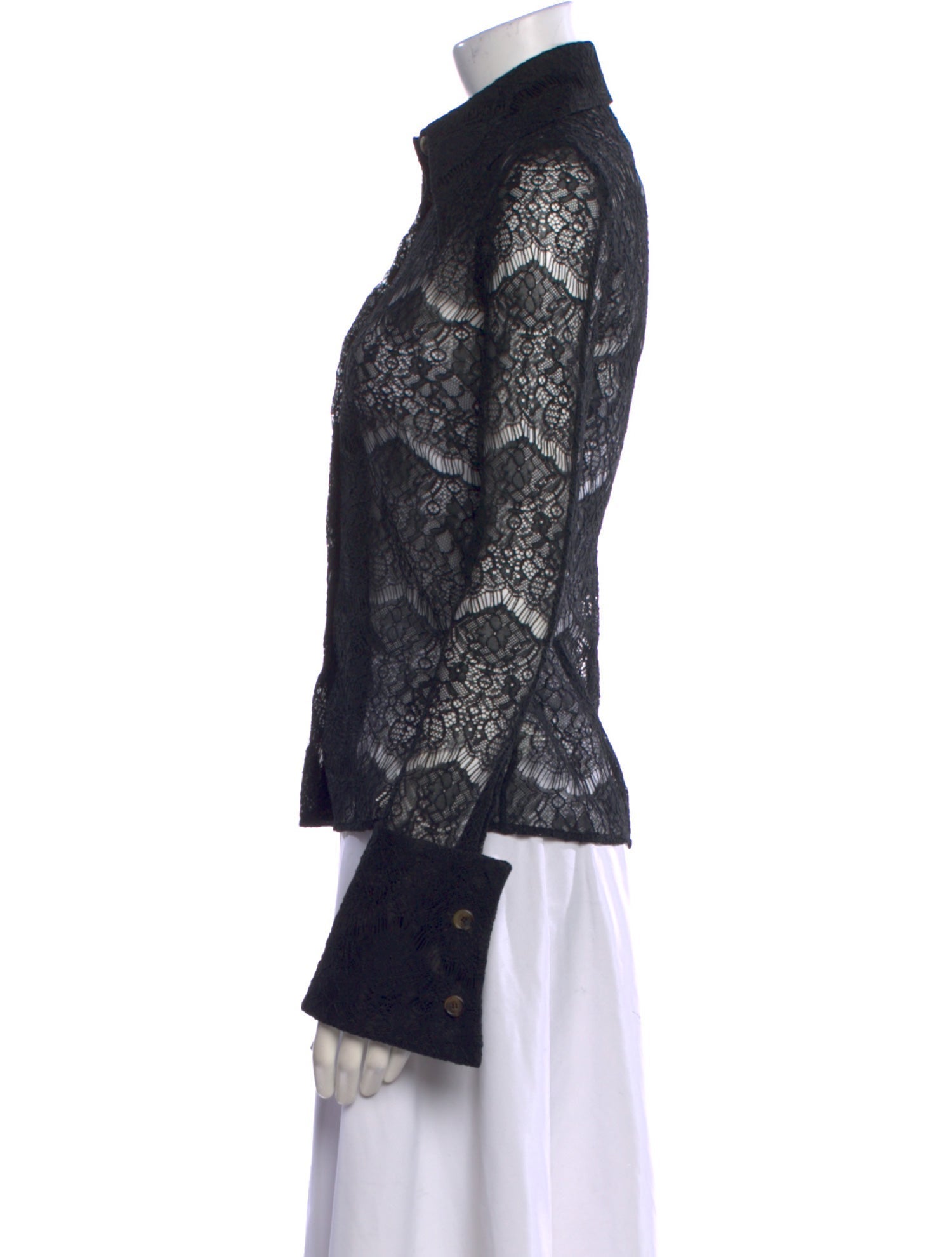 A.W.A.K.E. Mode Lace Pattern Long Sleeve Button-Up Top