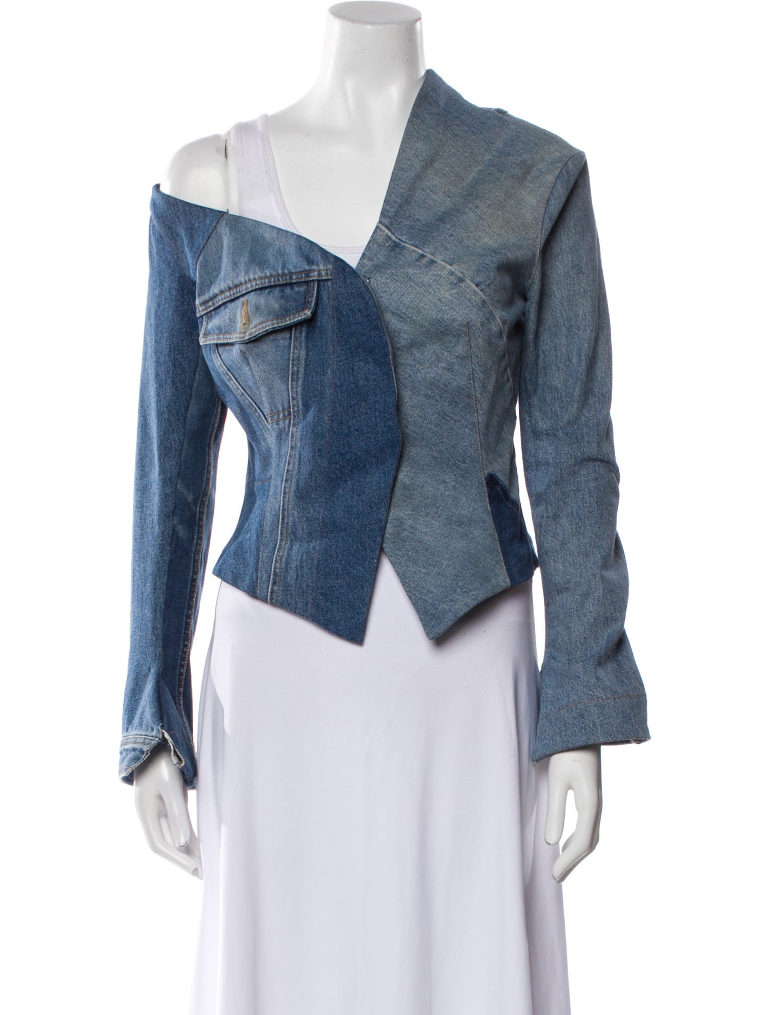 A.W.A.K.E. Mode Colorblock Pattern Denim Jacket