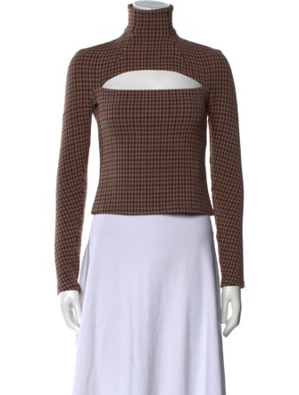 A.W.A.K.E. Mode Plaid Print Turtleneck Crop Top