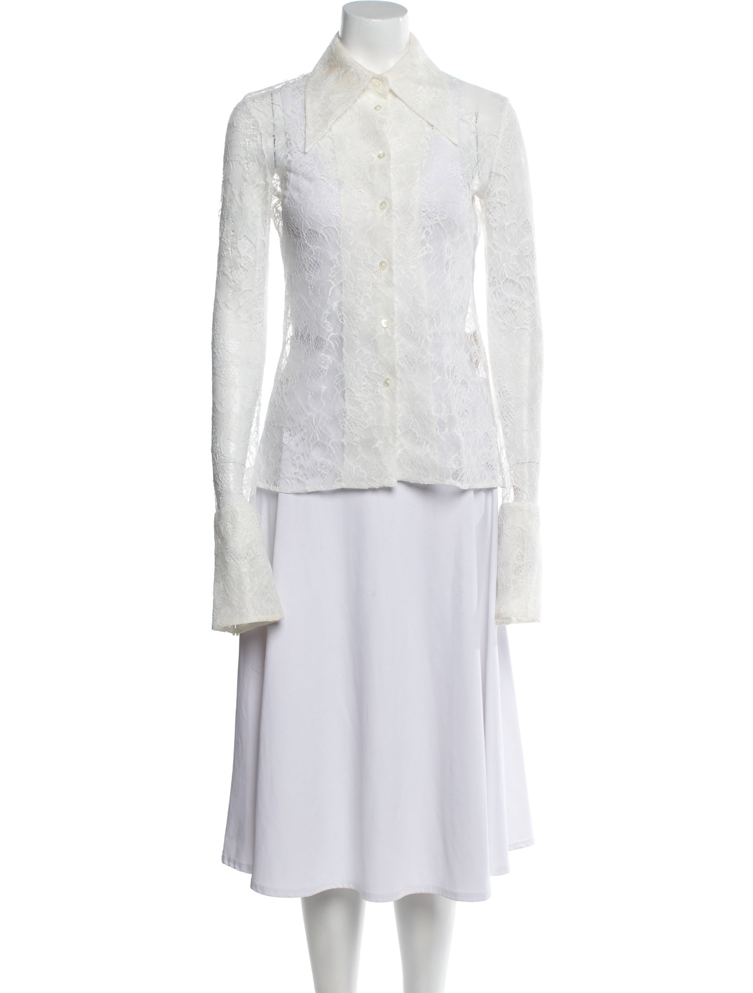 A.W.A.K.E. Mode Silk Lace Pattern Button-Up Top