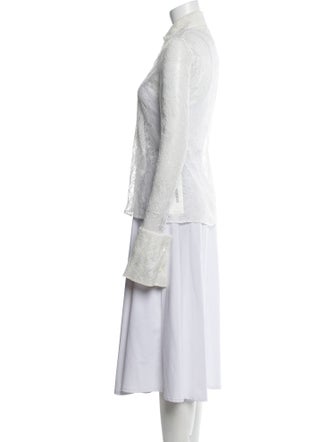 A.W.A.K.E. Mode Silk Lace Pattern Button-Up Top