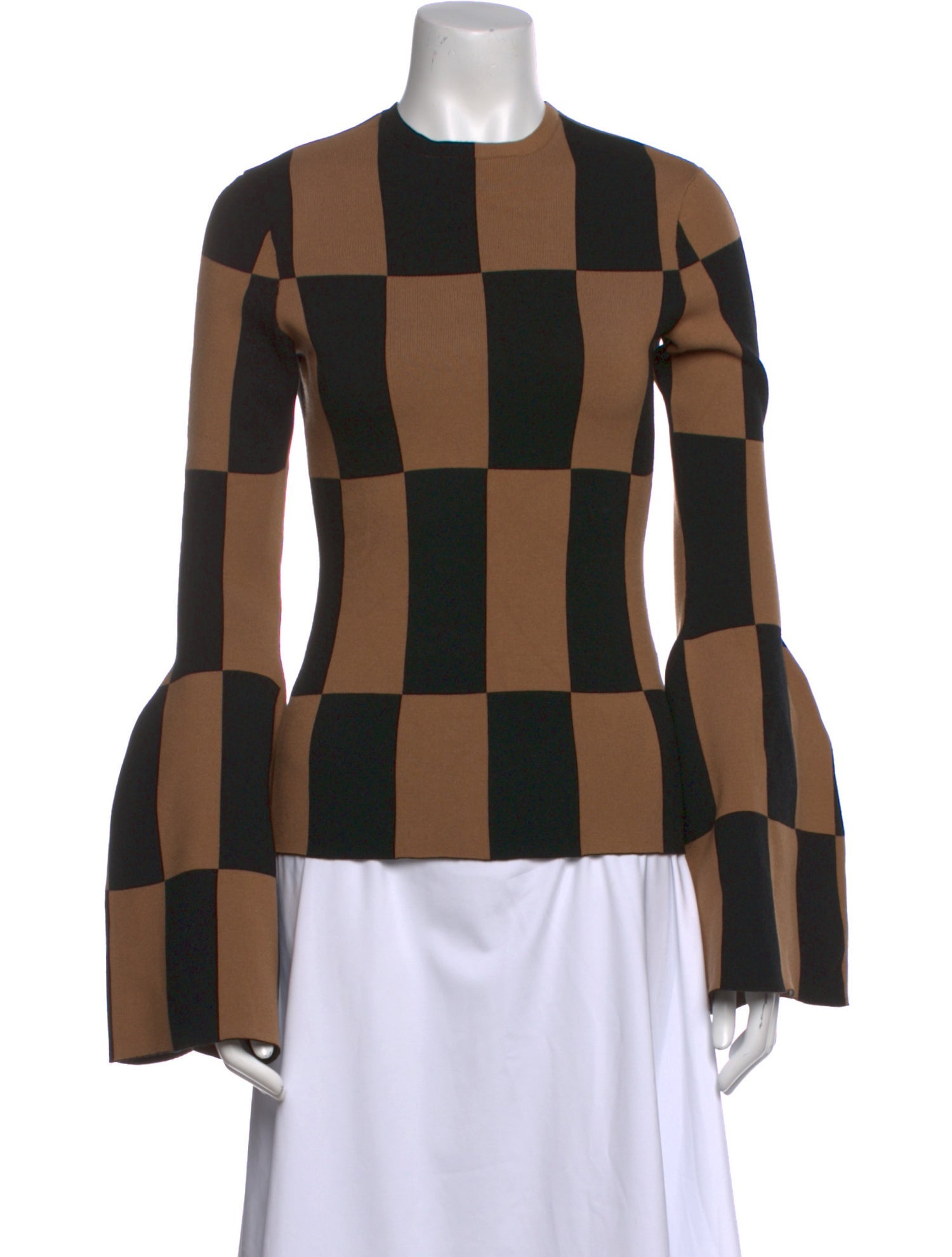 A.W.A.K.E. Mode Plaid Print Crew Neck Top