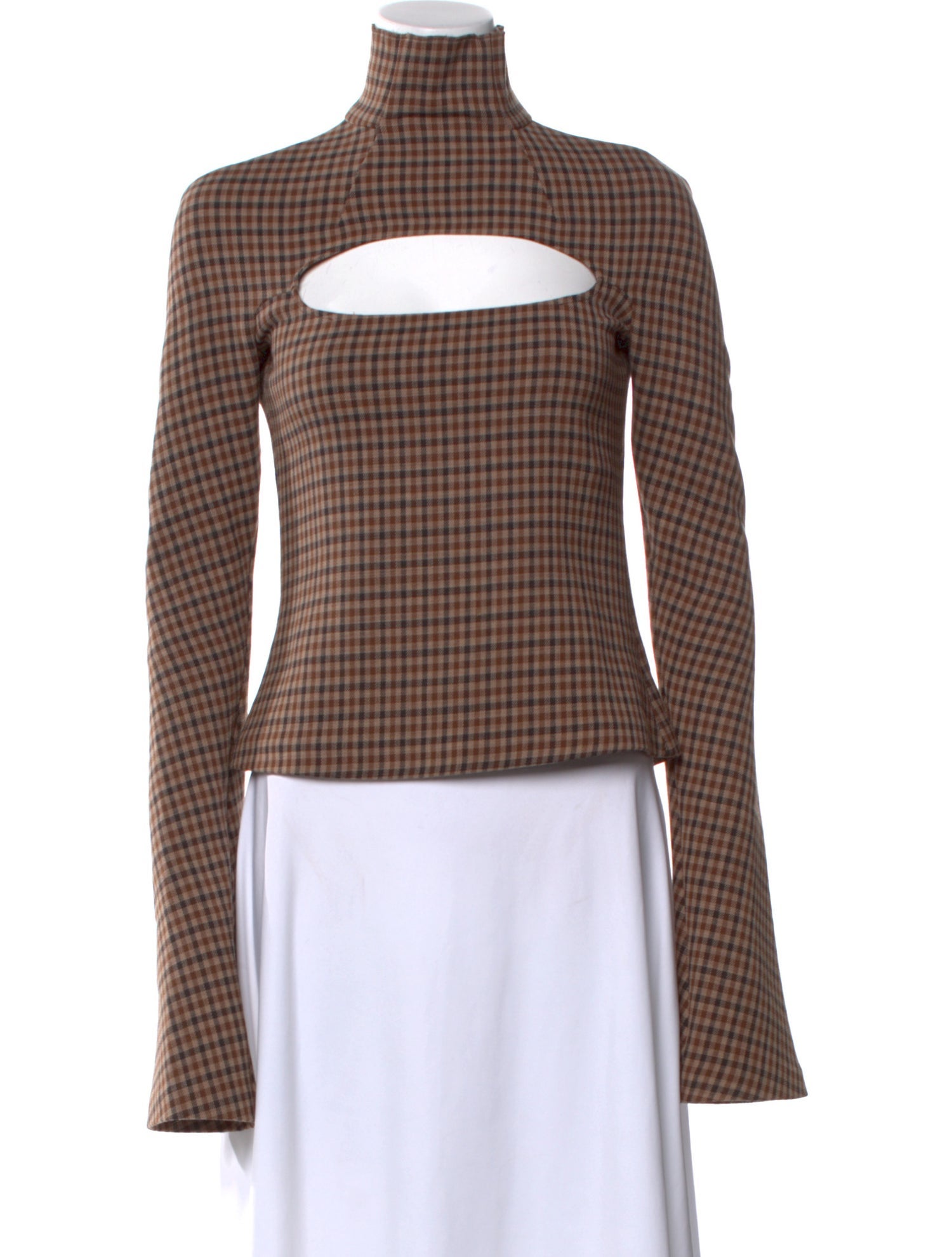 A.W.A.K.E. Mode Plaid Print Turtleneck Top