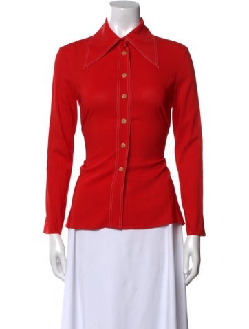 Pre-owned A.w.a.k.e. Long Sleeve Button-up Top In Red