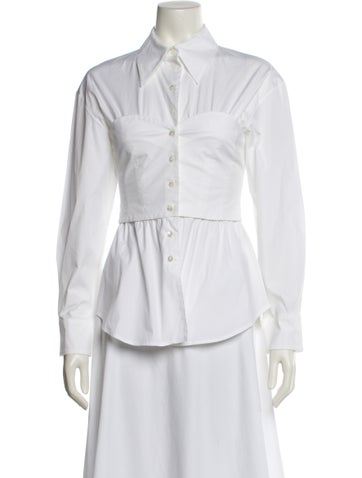 Pre-owned A.w.a.k.e. Long Sleeve Button-up Top In White