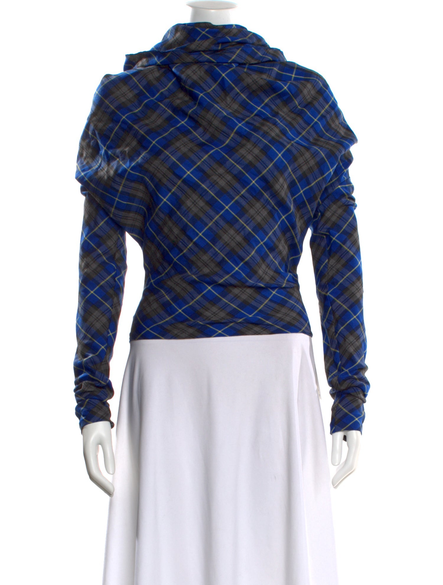 A.W.A.K.E. Mode Plaid Print Cowl Neck Sweatshirt