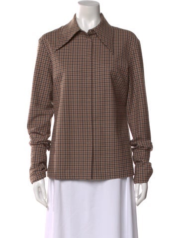 Pre-owned A.w.a.k.e. Wool Plaid Print Blouse In Brown