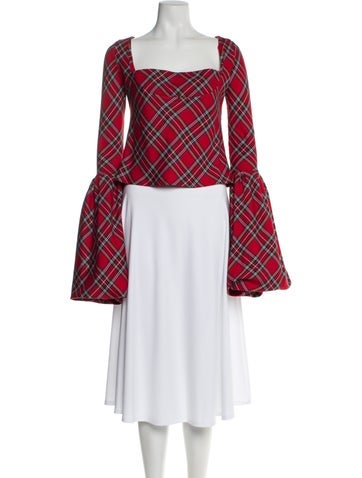 Pre-owned A.w.a.k.e. Plaid Print Square Neckline Top In Red