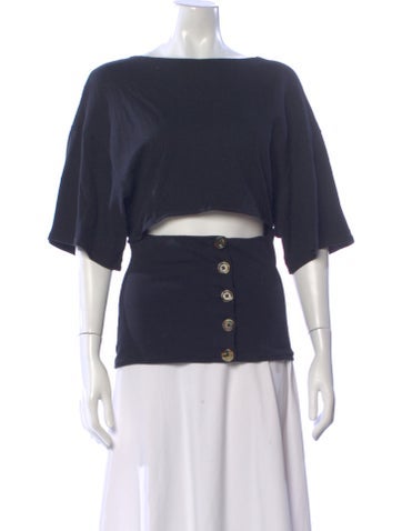 Pre-owned A.w.a.k.e. Square Neckline Short Sleeve Crop Top In Blue