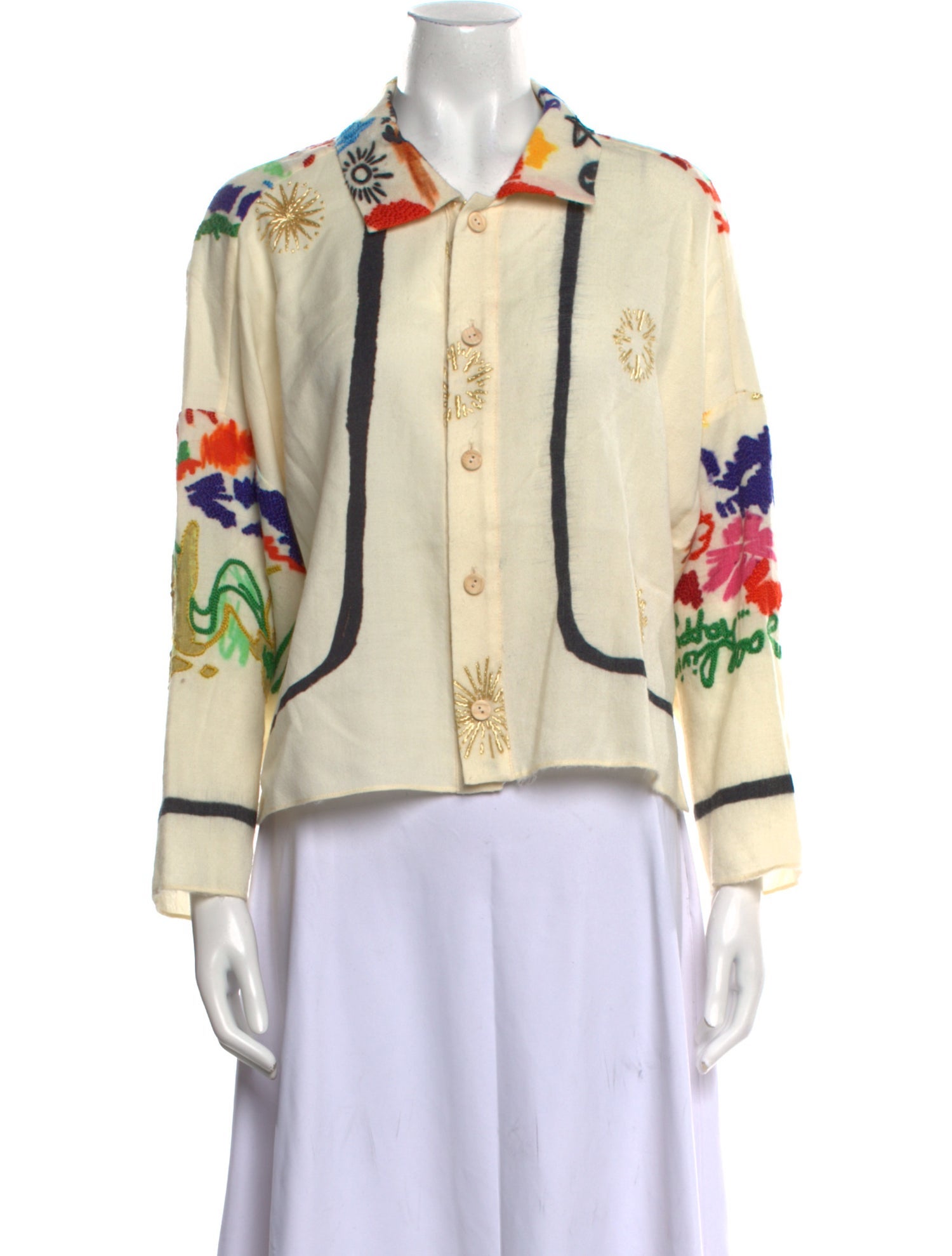 Anntian Wool Printed Button-Up Top