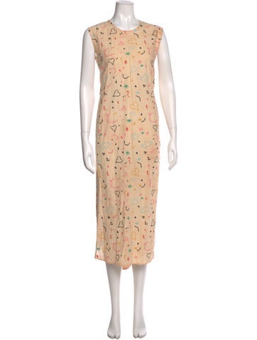 Pre-owned Anntian Silk Long Dress In Neutral