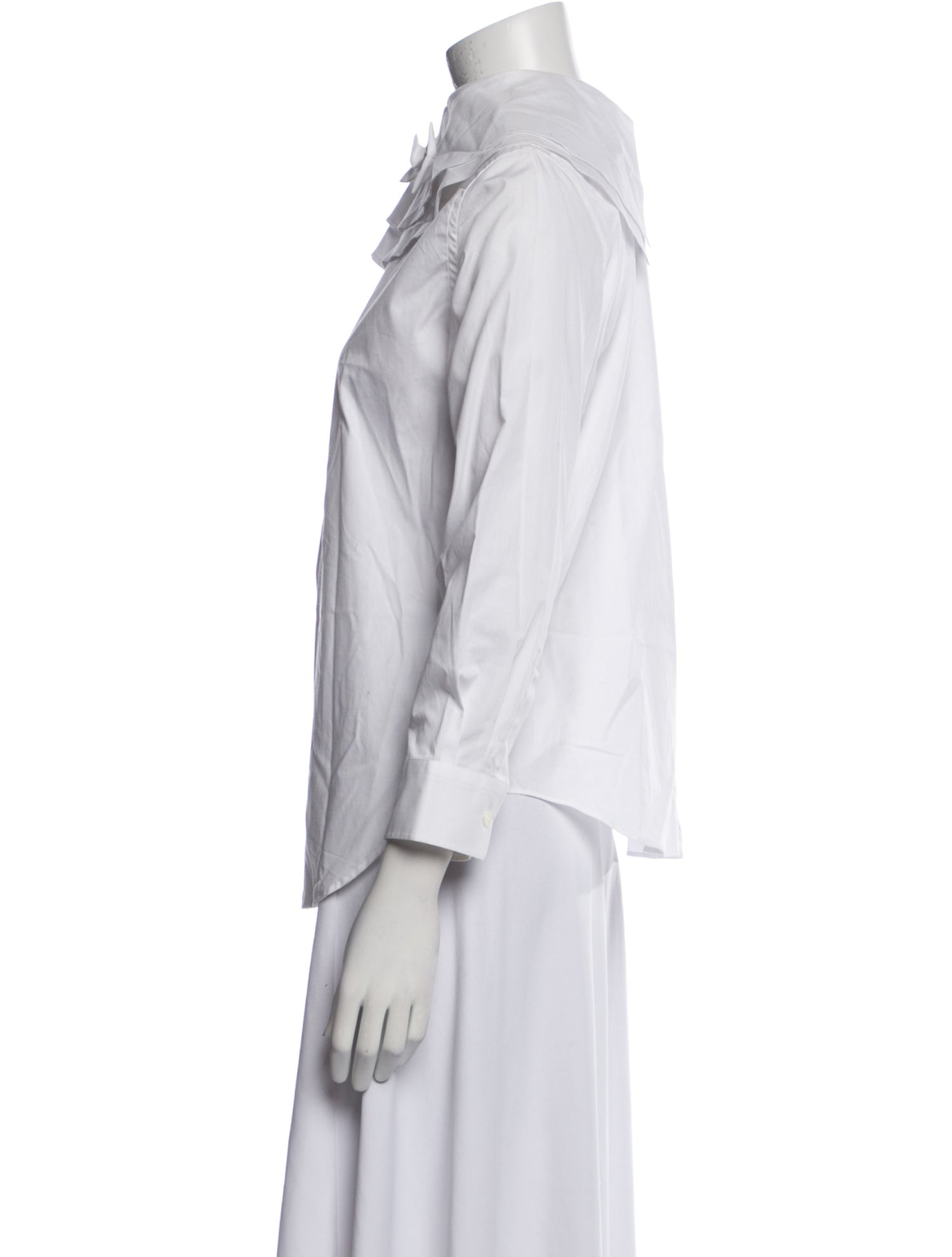 tricot COMME des GARÇONS Mock Neck Three-Quarter Sleeve Button-Up Top