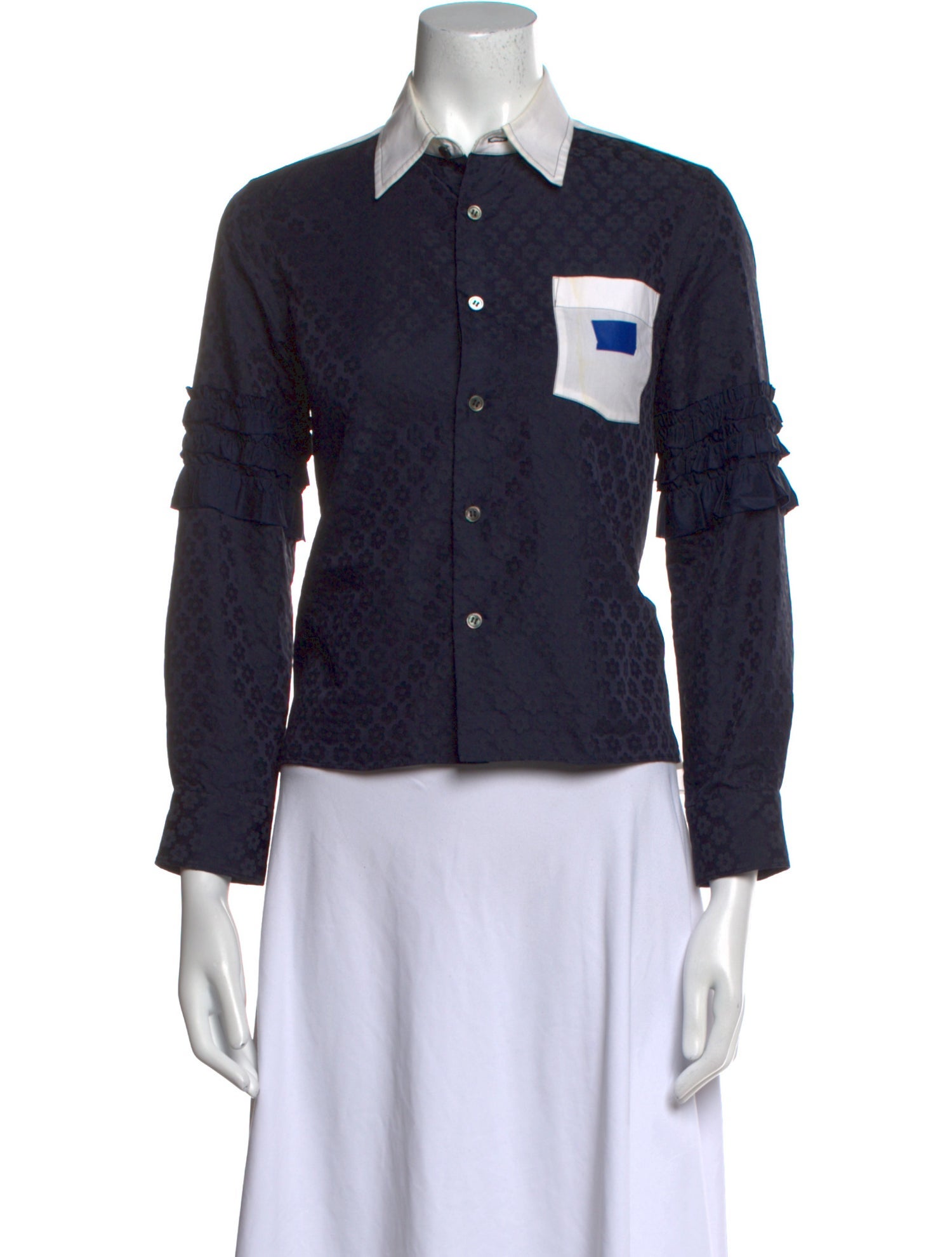 tricot COMME des GARÇONS Printed Three-Quarter Sleeve Button-Up Top