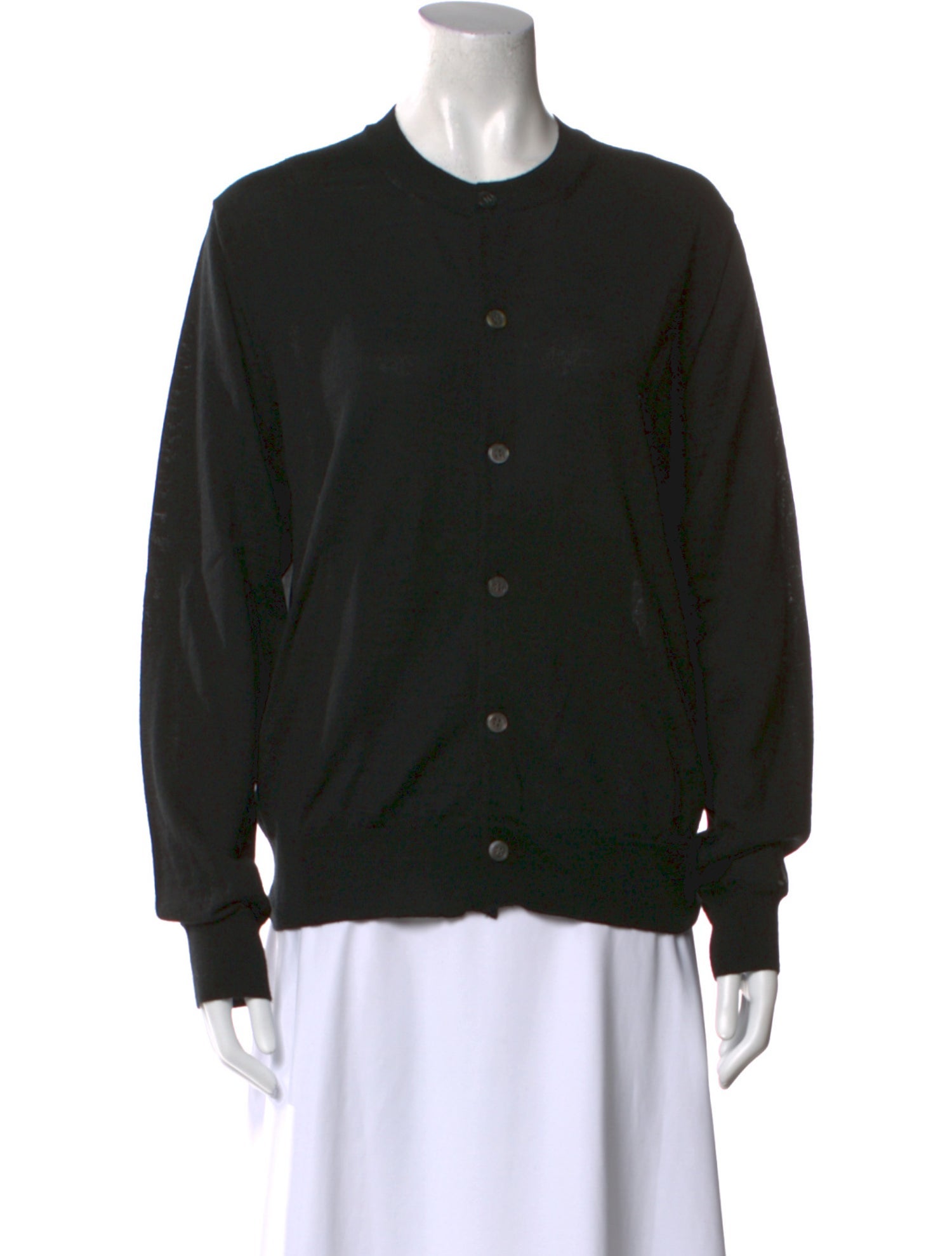 BLACK Comme des Garçons Crew Neck Long Sleeve Button-Up Top