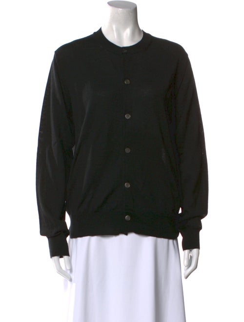 BLACK Comme des Garçons Crew Neck Long Sleeve Button-Up Top