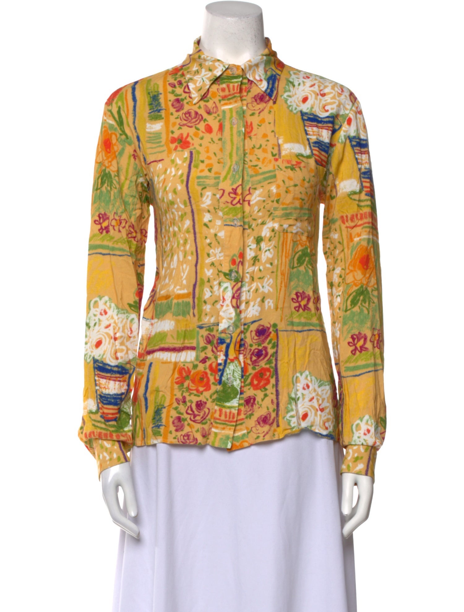 Collina Strada Printed Long Sleeve Button-Up Top