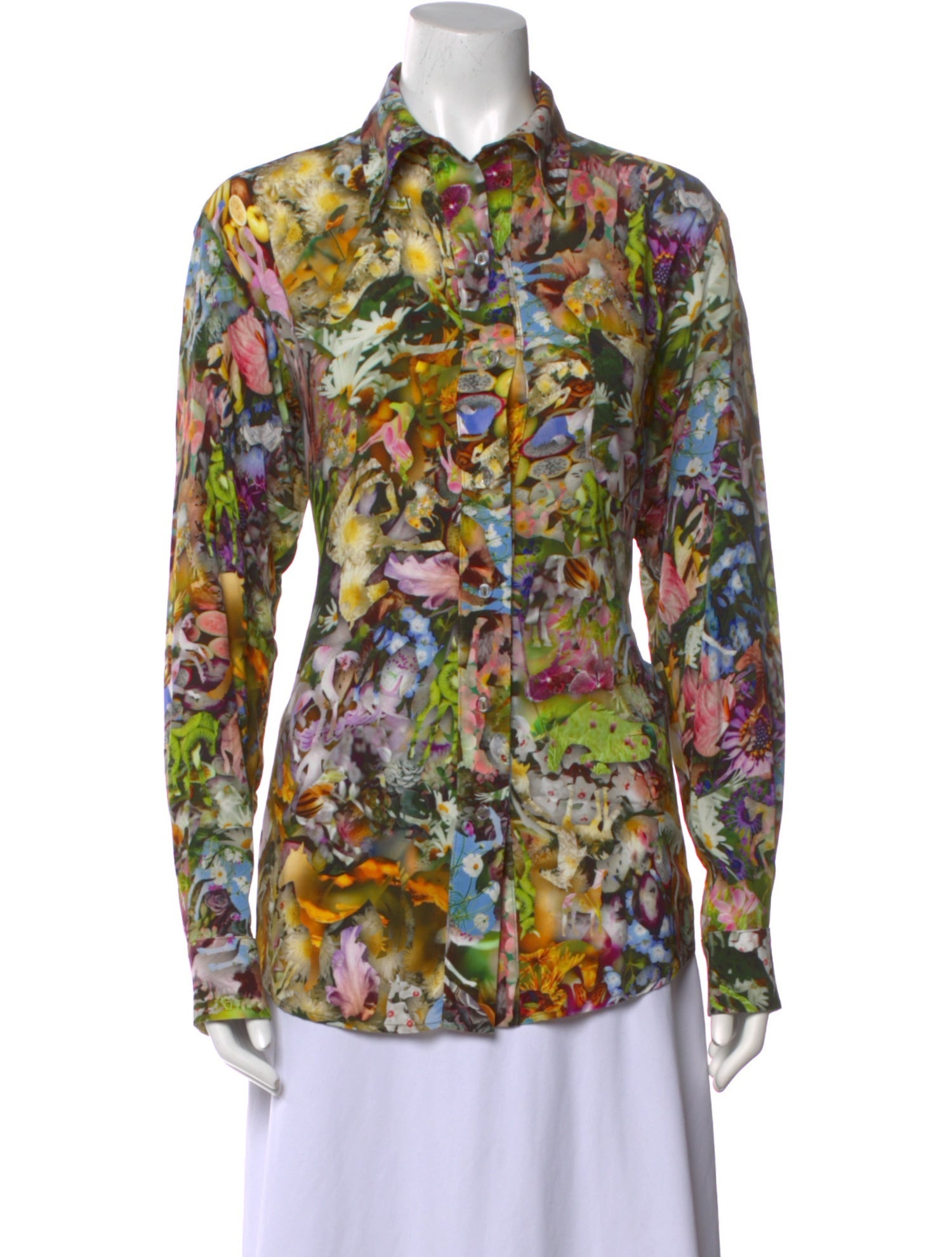 Collina Strada Silk Printed Button-Up Top