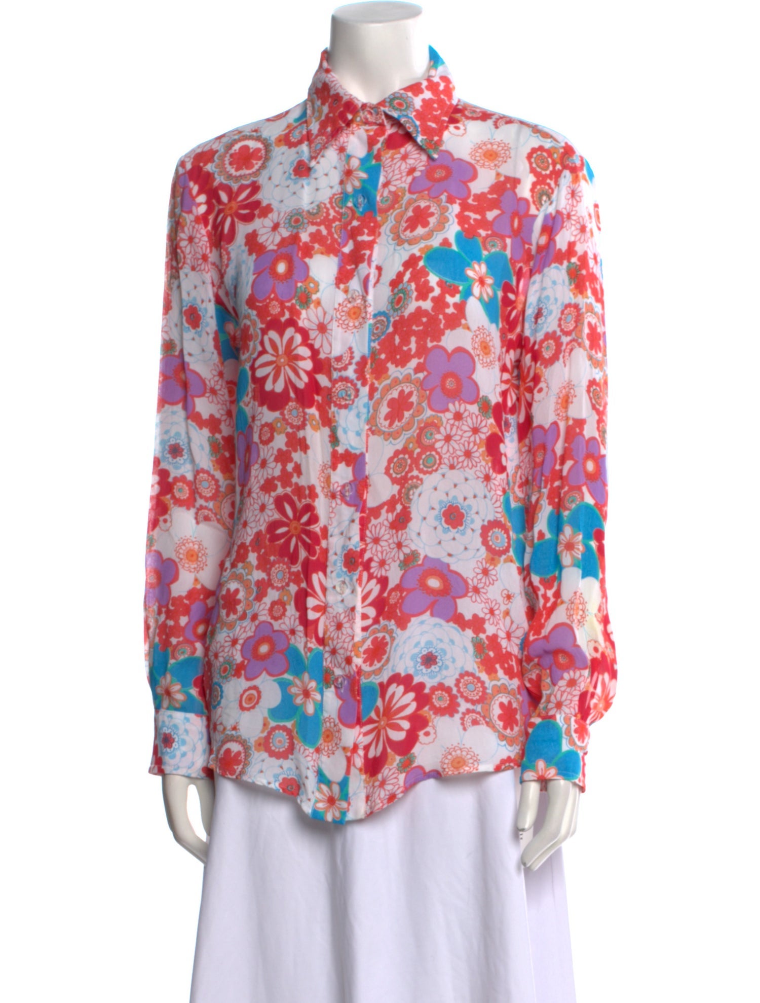 Collina Strada Floral Print Long Sleeve Button-Up Top