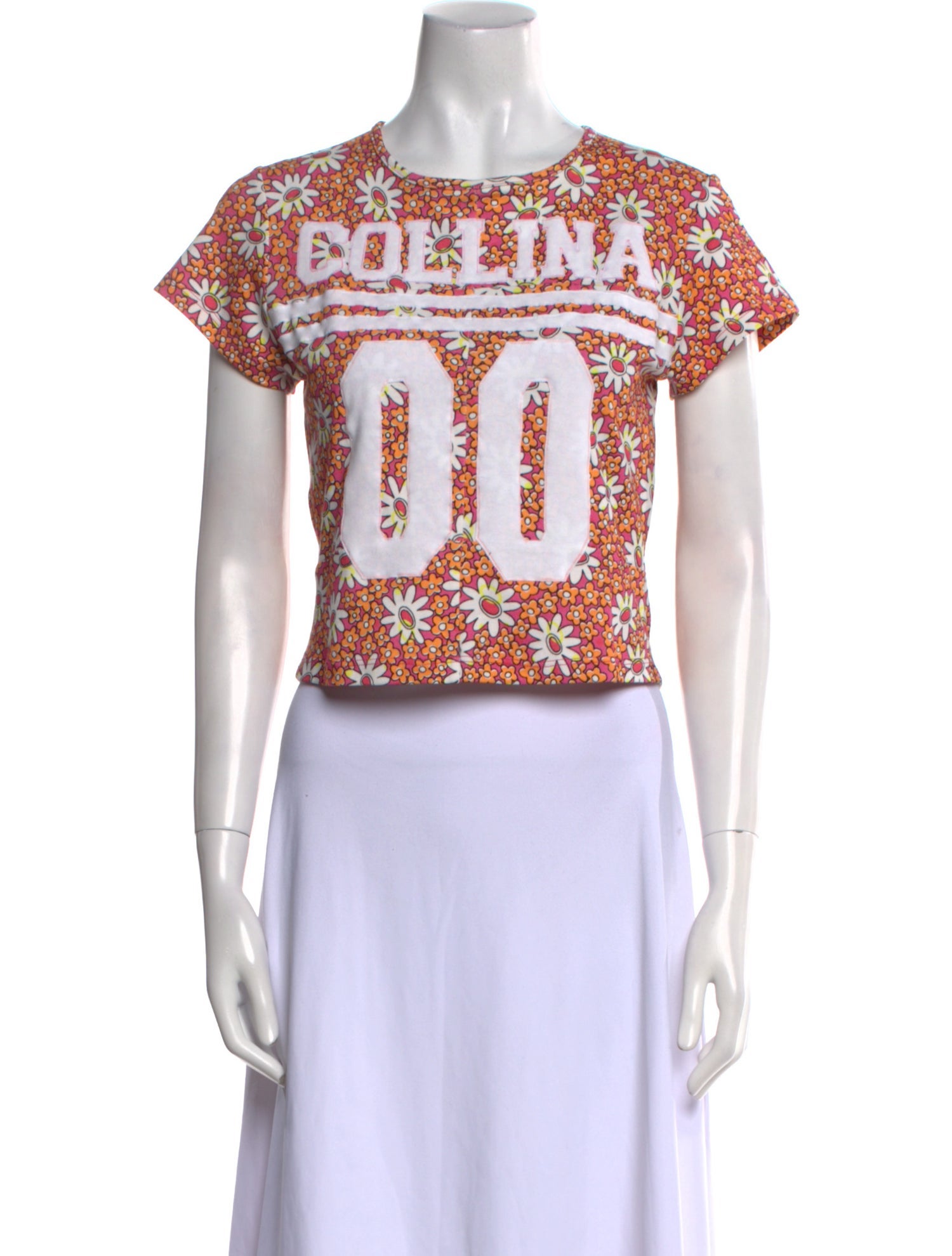 Collina Strada Lace Pattern Crew Neck Crop Top
