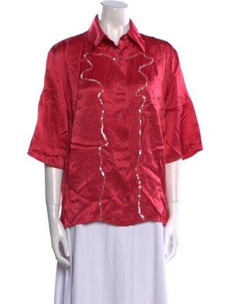 Collina Strada Silk Three-Quarter Sleeve Button-Up Top