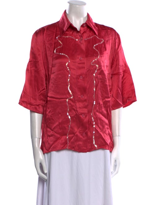 Collina Strada Silk Three-Quarter Sleeve Button-Up Top