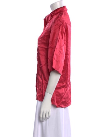 Collina Strada Silk Three-Quarter Sleeve Button-Up Top