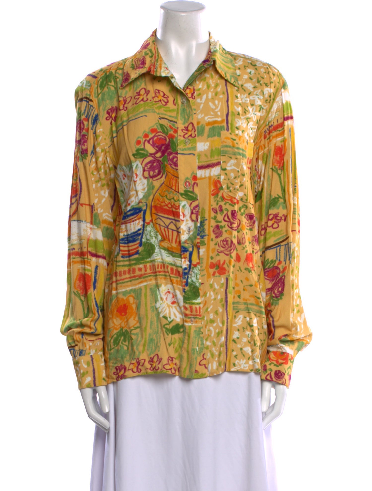 Collina Strada Printed Long Sleeve Button-Up Top