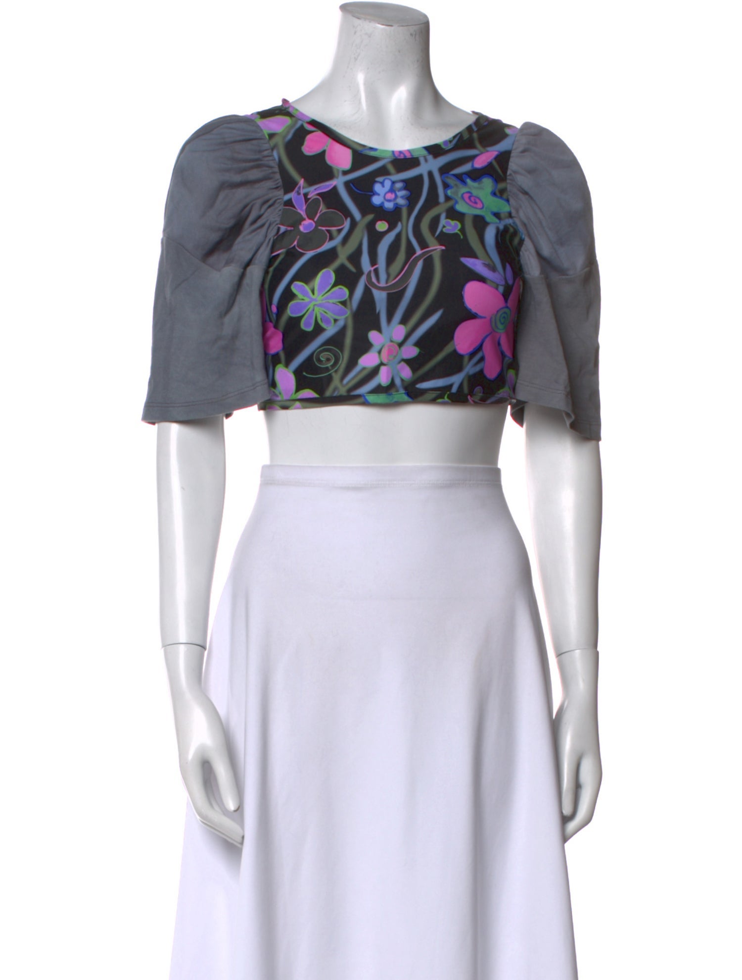 Collina Strada Floral Print Scoop Neck Crop Top