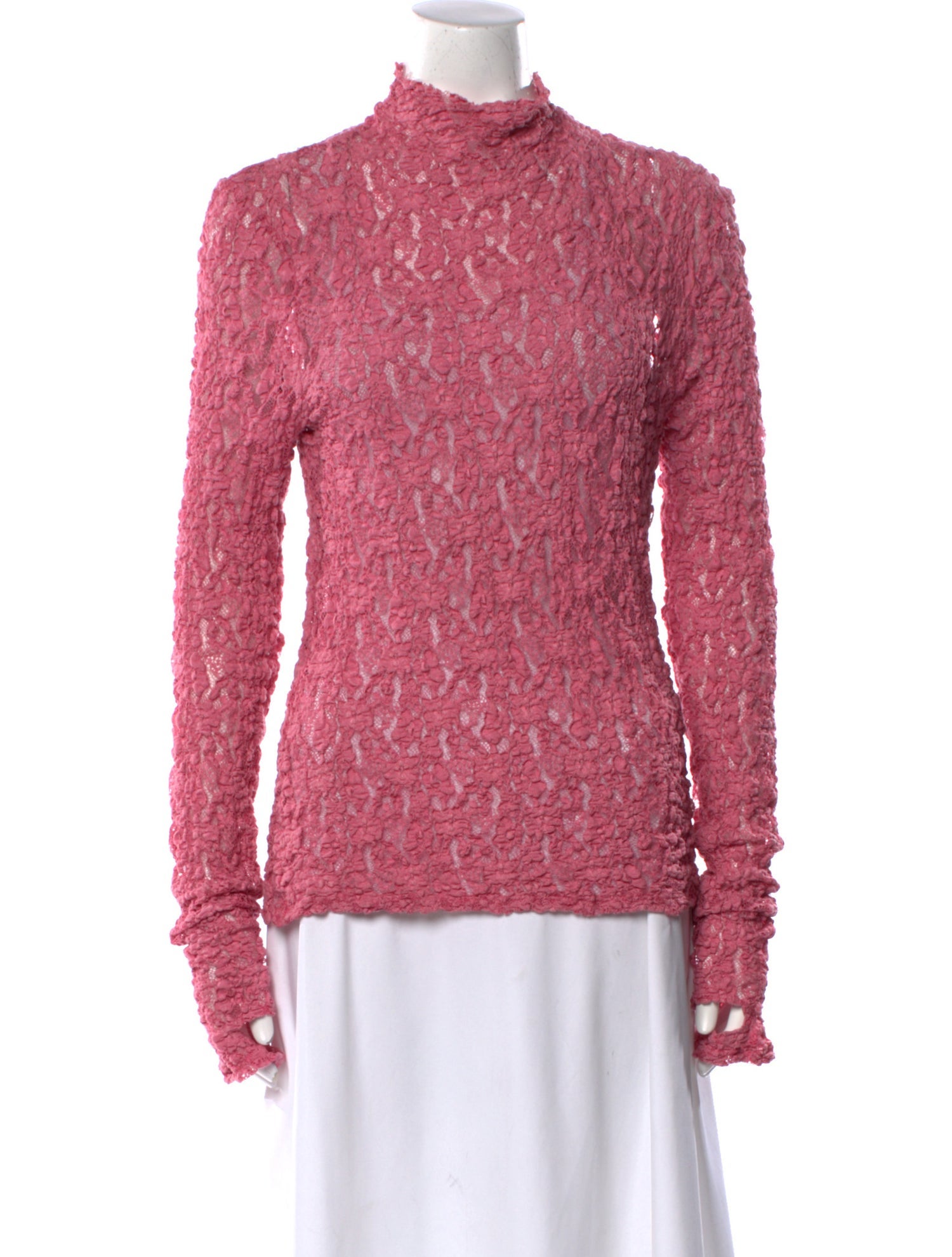 Collina Strada Lace Pattern Mock Neck Sweatshirt