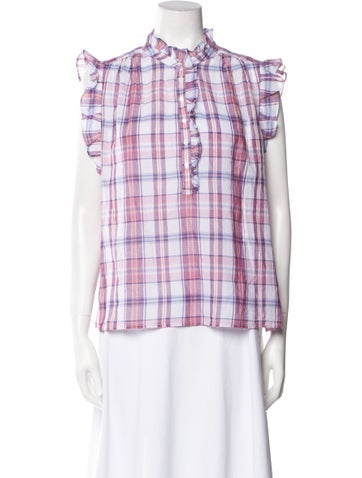 Xirena Tops Plaid Print Short Sleeve Button-Up Top M