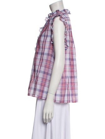 Xirena Plaid Print Mock Neck Button-Up Top