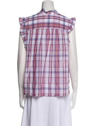 Xirena Plaid Print Mock Neck Button-Up Top