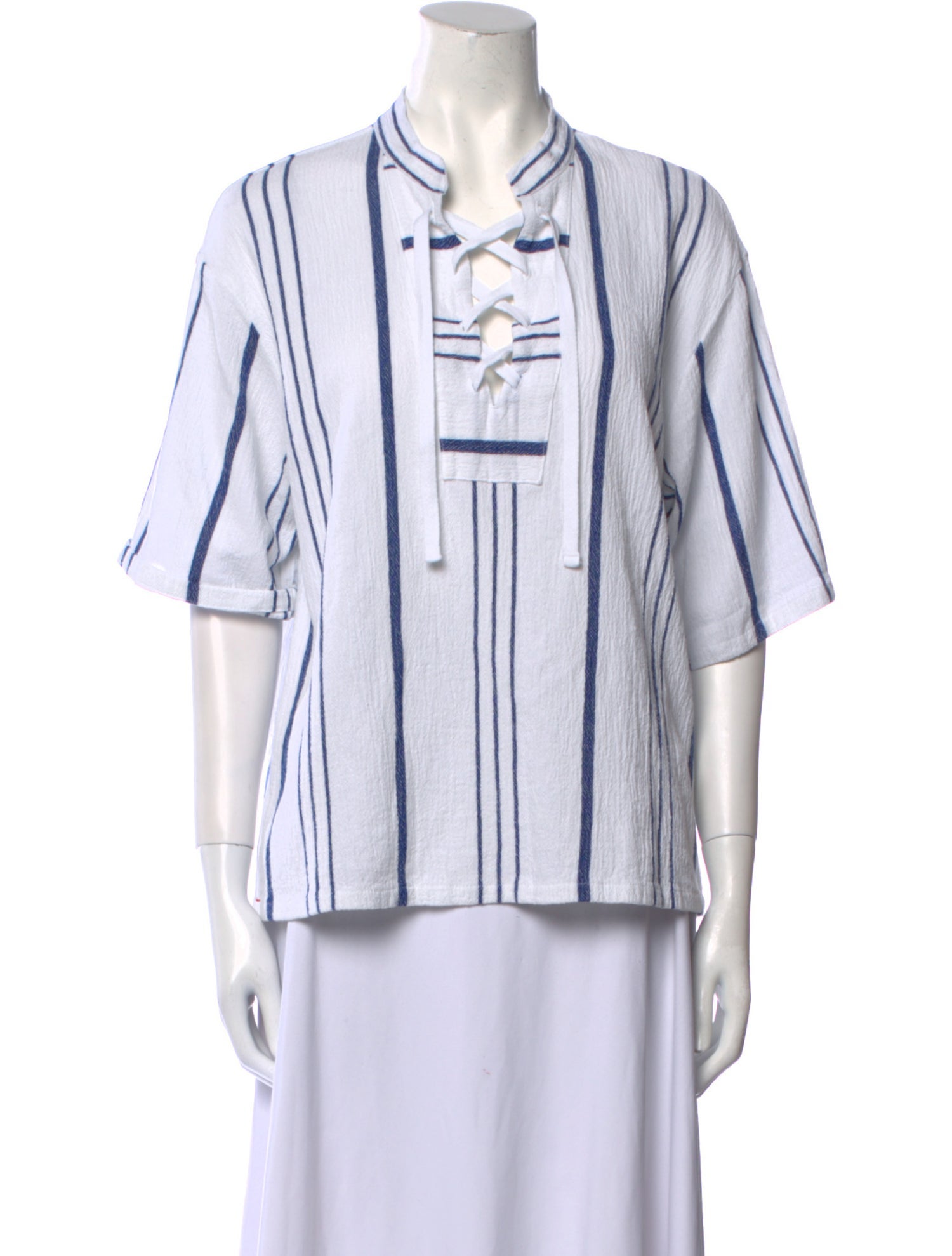 Xirena Striped Three-Quarter Sleeve Button-Up Top