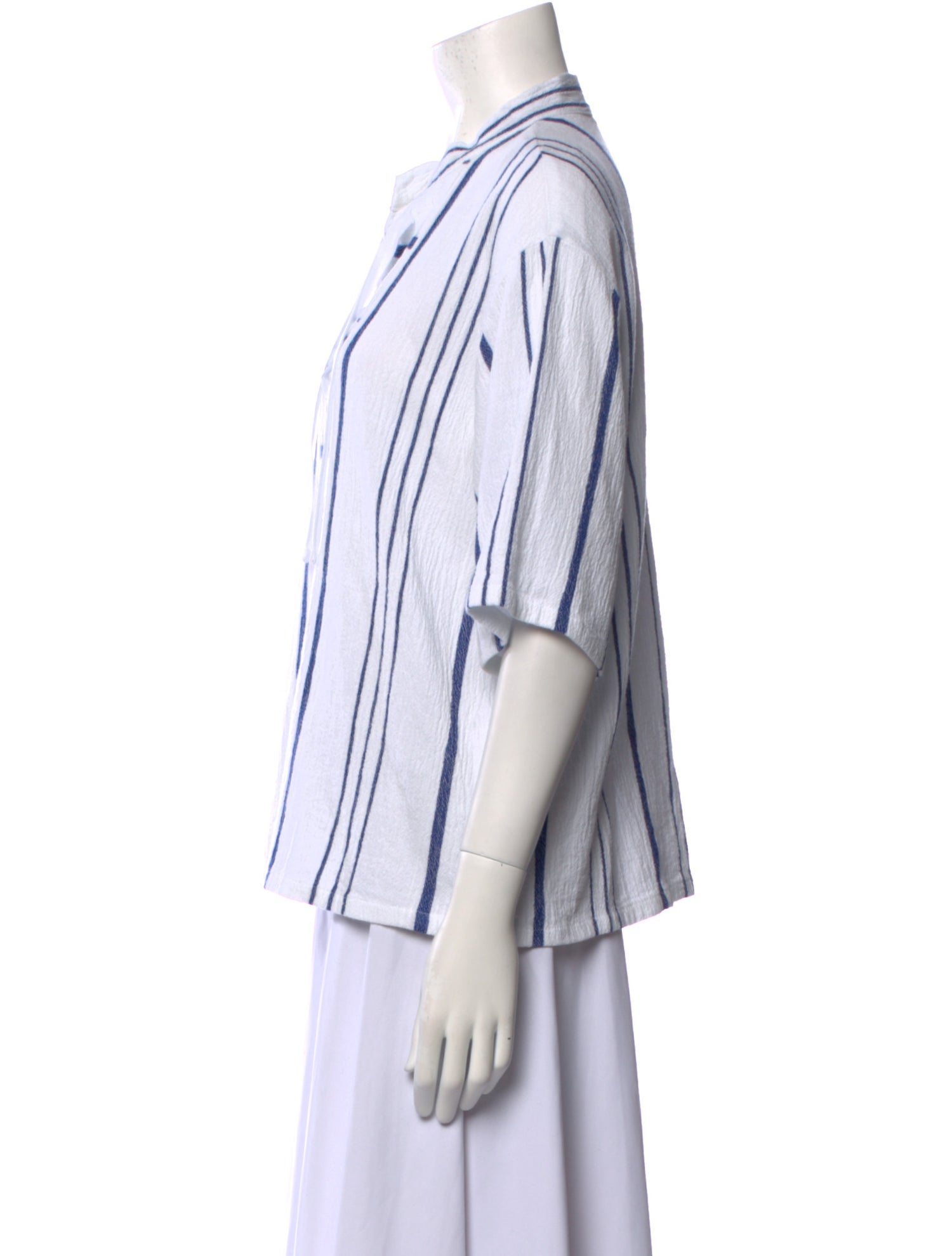Xirena Striped Three-Quarter Sleeve Button-Up Top