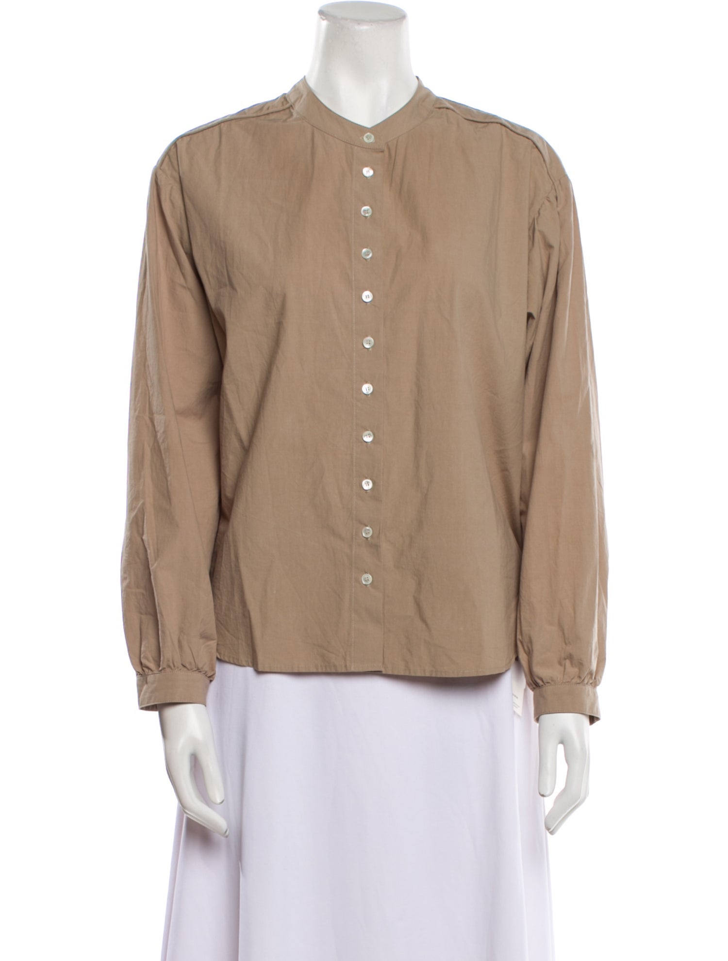 Xirena Mock Neck Long Sleeve Button-Up Top