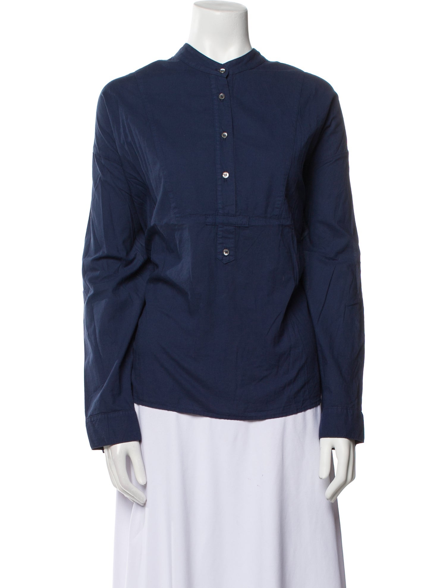 Xirena Mock Neck Long Sleeve Button-Up Top