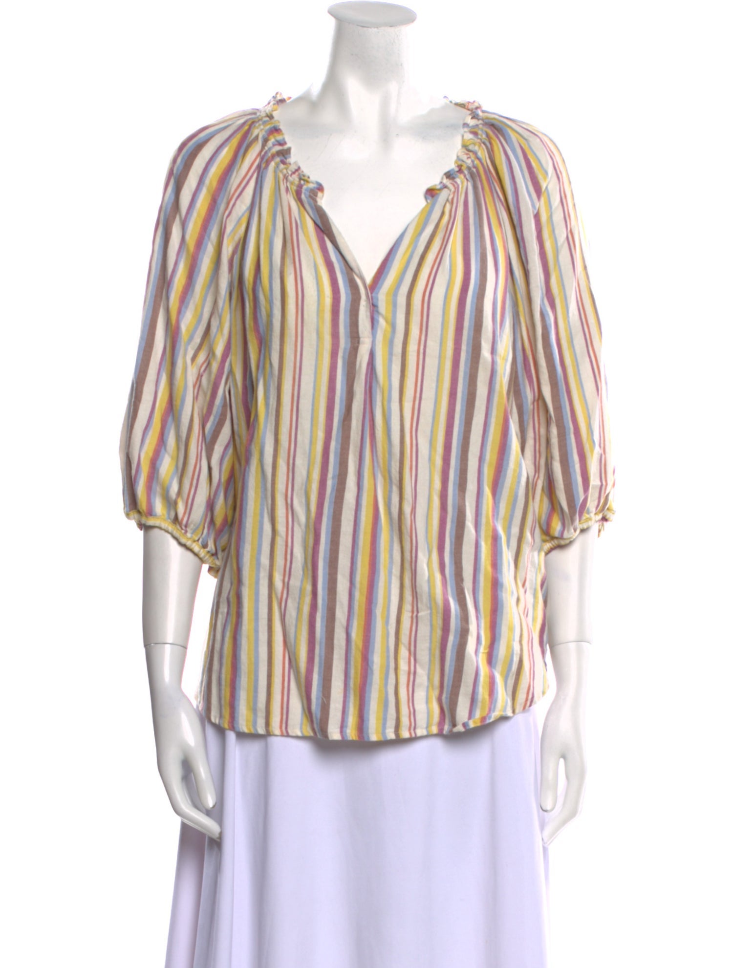 Xirena Striped V-Neck Blouse