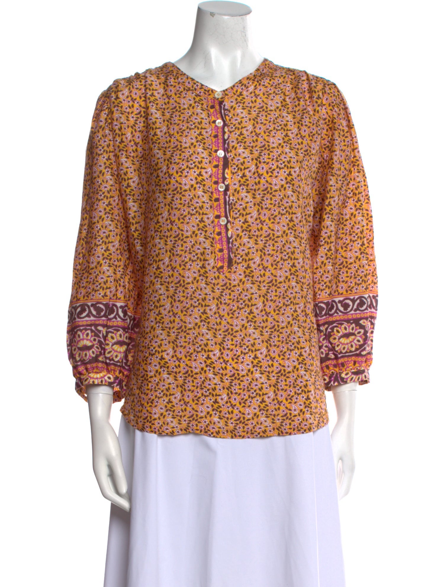 Xirena Printed V-Neck Blouse